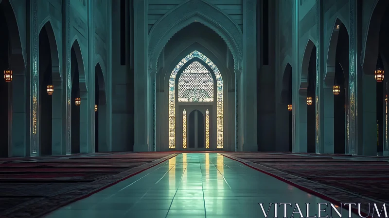 Sunlit arches illuminate a serene mosque interior with grace.