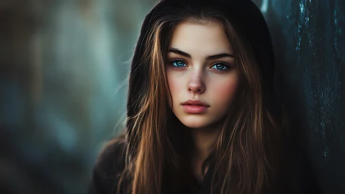 Quiet blue-eyed portrait wrapped in soft urban shadows.