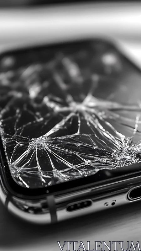 Shattered smartphone screen captures impact of sudden damage
