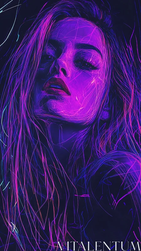 Neon-outlined female portrait rendered in electric linework