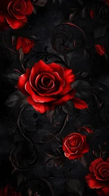 Crimson Roses Dance in Shadow's Embrace.