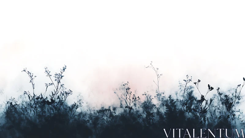 Minimalist misty wildflowers in cool monochrome gradient.