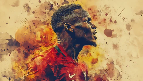 Color-splashed striker erupts from swirling watercolor fire