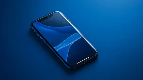 Modern smartphone with blue curved wallpaper on screen display.