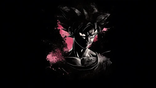 Stark ink warrior emerging from neon bruised darkness.