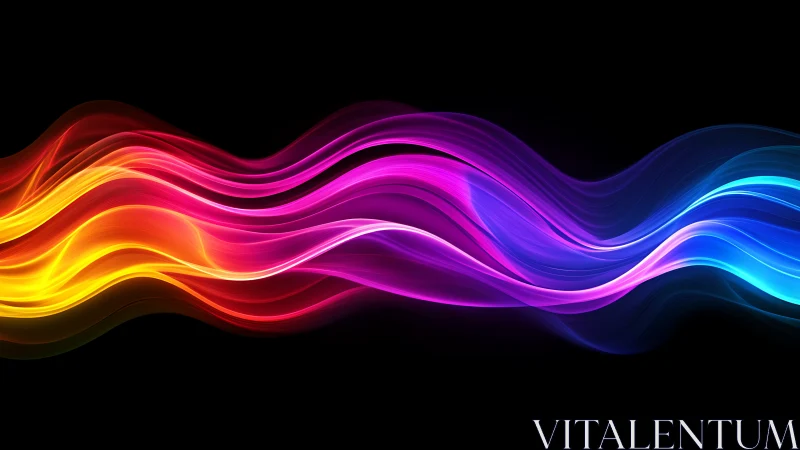 Flowing spectrum waves on deep black digital backdrop.