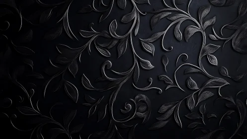 Dark embossed floral vines form looping pattern on black