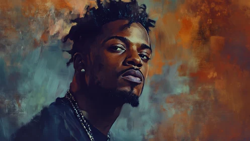 Portrait shows young man in stylized digital paint lighting