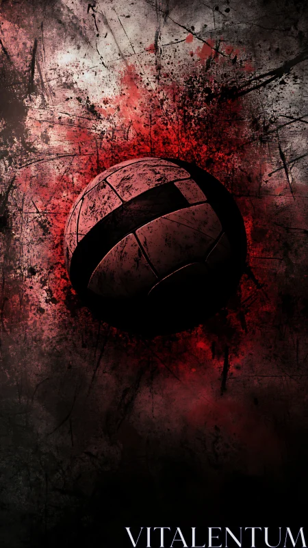 Textured volleyball sphere in grunge red impact field.