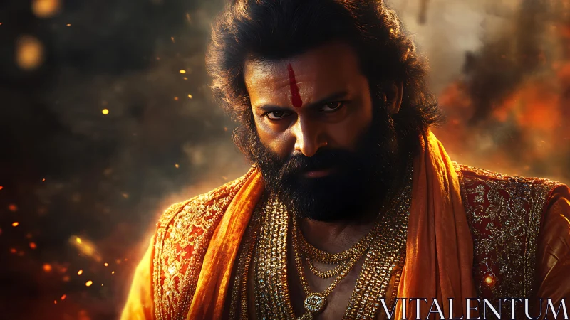 Intense warrior portrait in ember-lit cinematic close-up