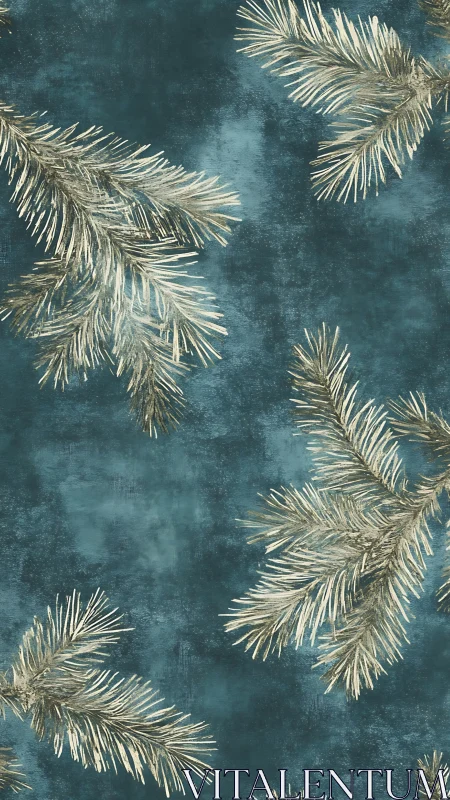 Pine branch pattern on textured teal background surface.