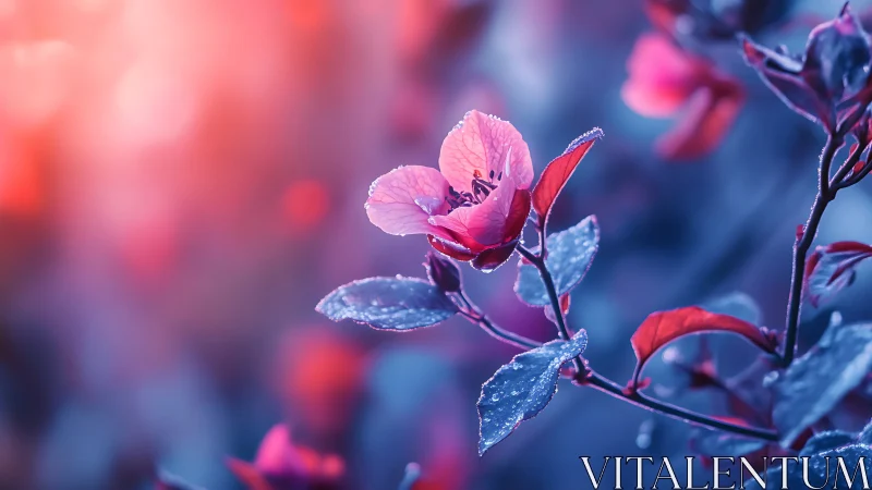 Pink Frost Bloom. Crystalline Flowers Against Blue Twilight.