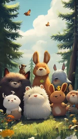 Forest critter friends gathered for a sunny woodland hello.