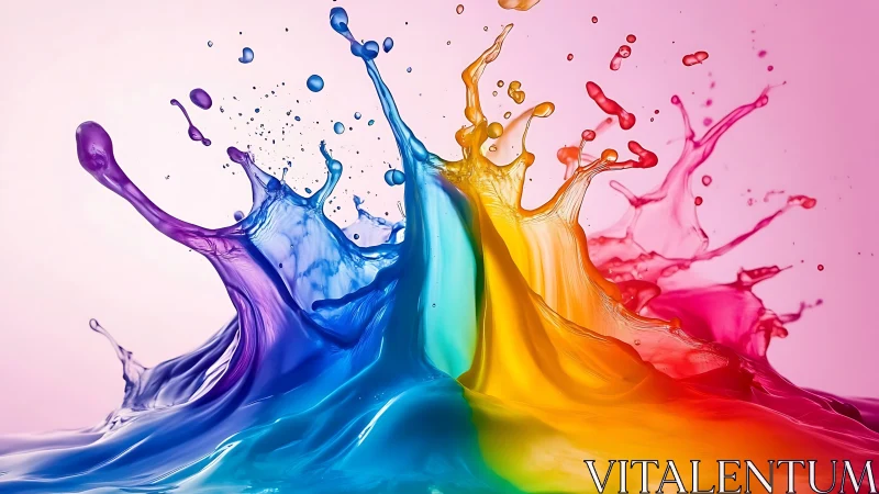 Chromatic fluid dynamics splash with multiaxial pigment impact.