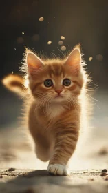 Adorable Orange Kitten Walking Toward You With Bright Eyes