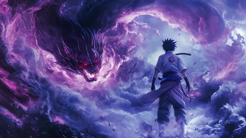 Chakra storm combatant confronting spectral vulpine entity.