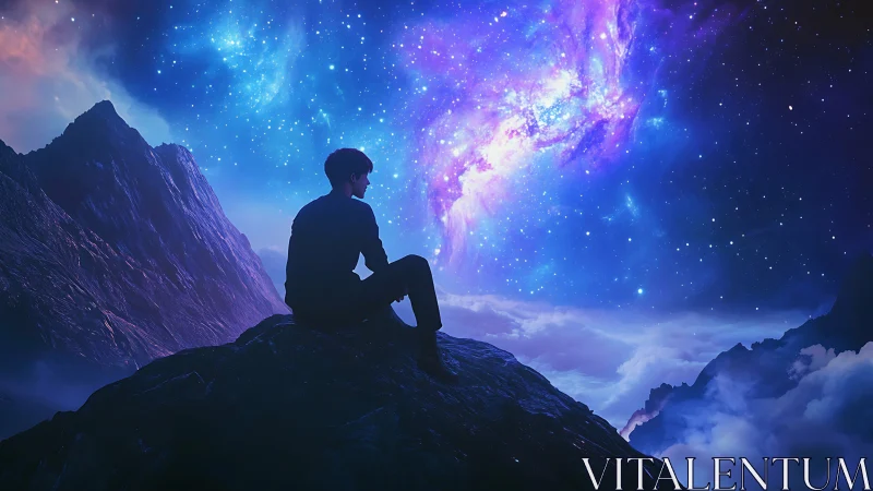 Stargazing quiet on a mountaintop above swirling clouds.