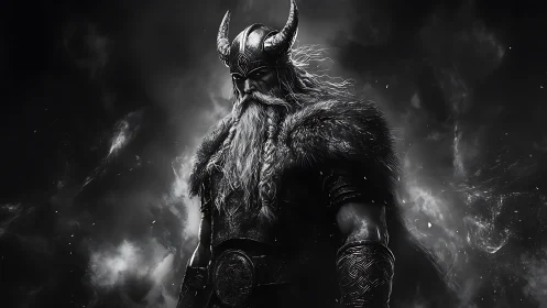 Monochrome Viking warlord rendered in high-contrast digital painting