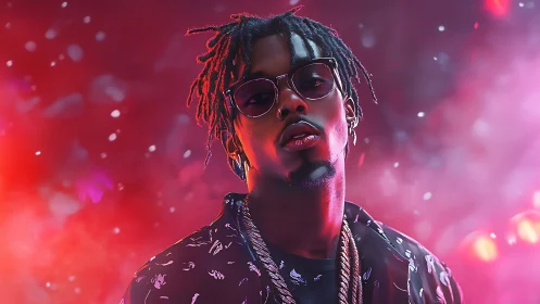 Neon backlit portrait renders rapper in cinematic gloss