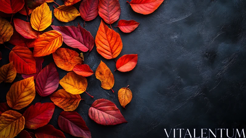 Autumn foliage composition on textured dark slate background