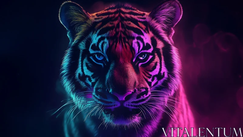 Neon twilight prowls quietly across this cyber jungle cat