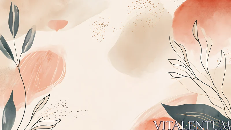 Soft pastel botanical abstraction with layered watercolor washes