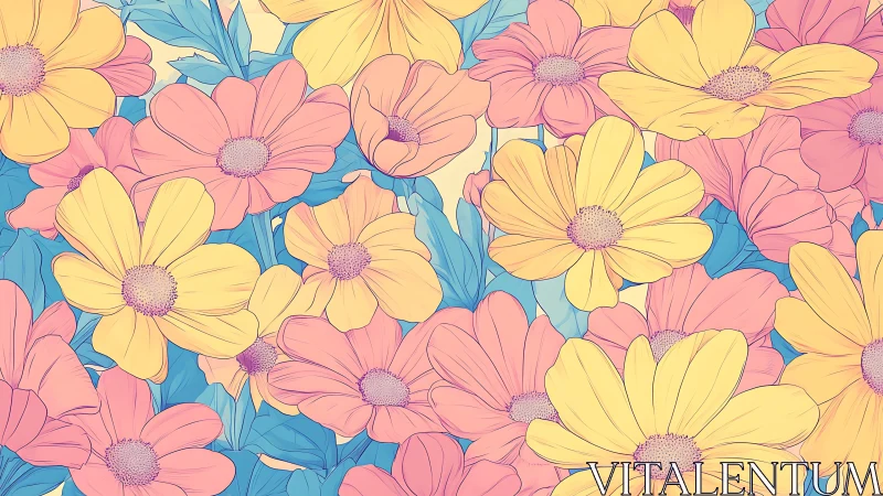 Daisy Chorus: Pink, Yellow & Blue Botanical Celebration.