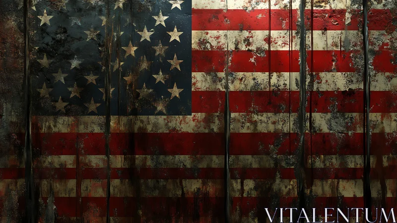 Weathered American flag painted on distressed wooden boards.