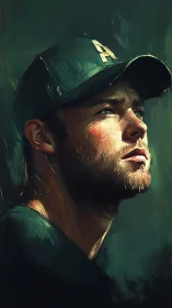 Bearded man in cap painted with dramatic side lighting.