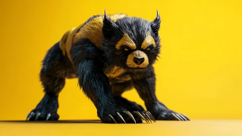 Furry mutant wolverine creature in tense crouched combat pose