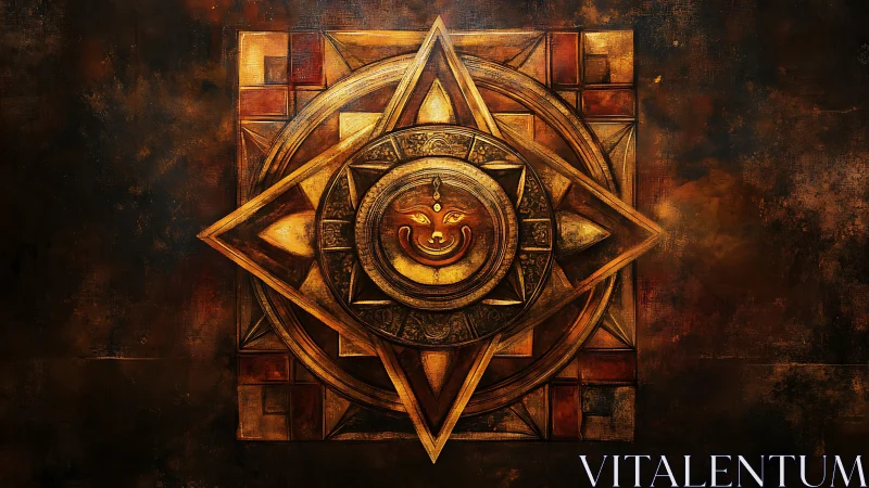 Burnished celestial sigil carved in layered golden geometry.