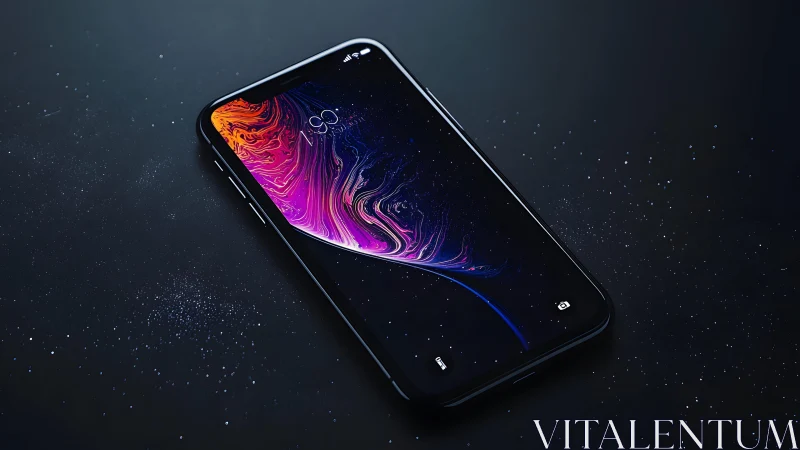 Modern smartphone with abstract wallpaper in dark minimalist style.