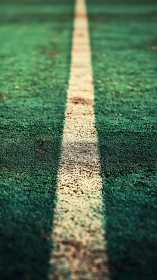 White sports field line cutting through textured green turf.