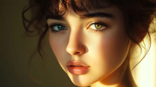 Sunlit portrait of a dreamy girl with luminous eyes.