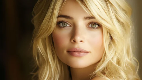 Soft golden portrait of a serene blonde in gentle light.