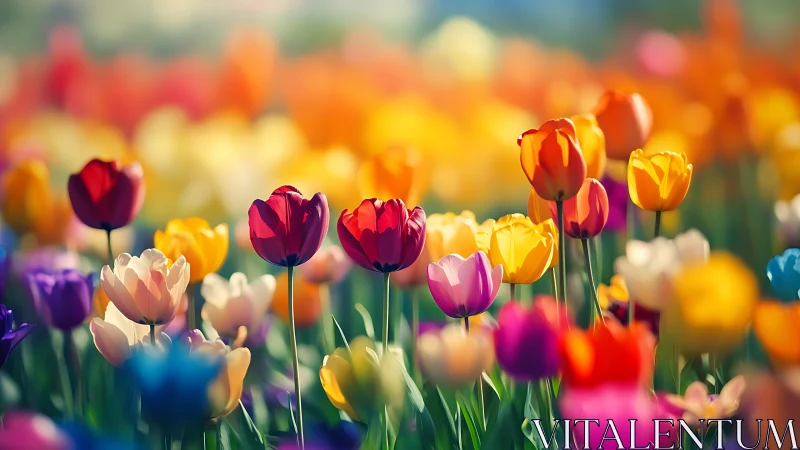 Vibrant Tulip Garden with Selective Focus Depth.