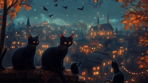 Feline Sentinels Survey Their Glowing Realm.