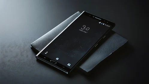 Midnight Elegance: Sleek Smartphone with Premium Leather Companion.