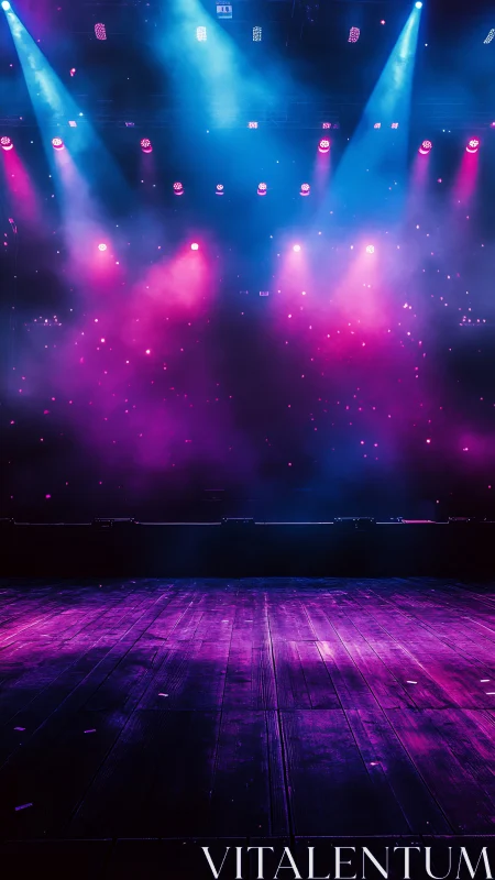 Vibrant concert stage glows in colorful lights before show