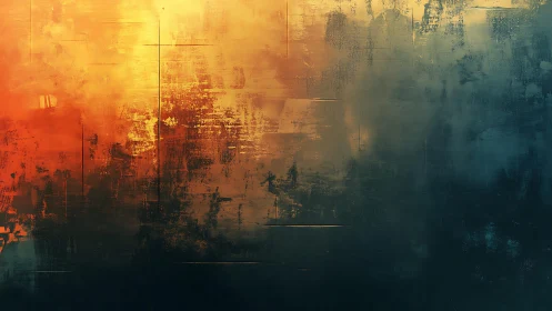 Abstract Gradient Painting With Warm Orange and Cool Blue Tones.