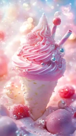 Dreamy pink ice cream swirl sparkles with candy charm