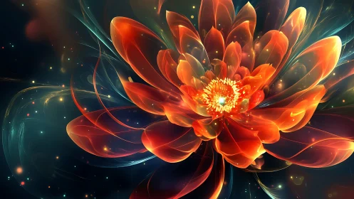 Glowing cosmic flower unfurls radiant petals in dreamy light