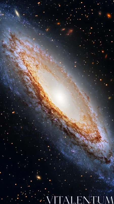 Spiral galaxy glows in deep space amid scattered star fields