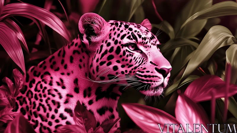 Pink Leopard in Tropical Vegetation Setting