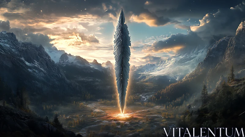 Sky-splitting crystal monolith ignites a hushed alpine valley.