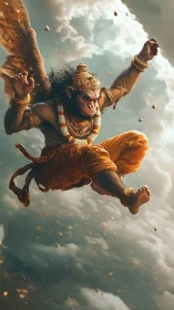 Sky-leaping monkey warrior crowns the stormy clouds with fire.