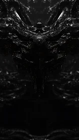 Specular black biomechanical structure forms symmetrical dripping mass