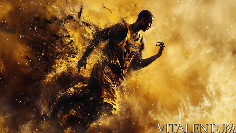 Golden energy swirls around a determined basketball player