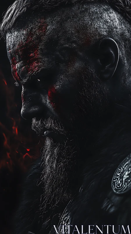 Battle-scarred Viking warrior rendered in moody chiaroscuro profile