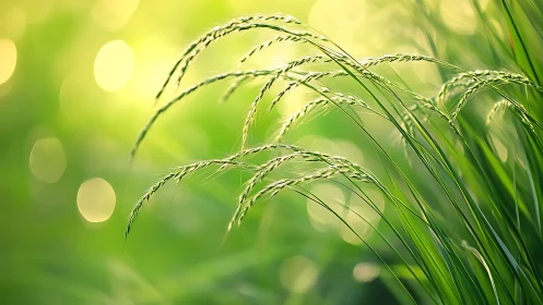 Backlit grass seedheads in shallow-depth optical bokeh field.